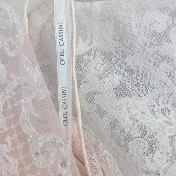 Oleg Cassini CWG807 cap sleeve plunging V neck. Ivory rose gold w/chapel train. - Picture 14 of 14